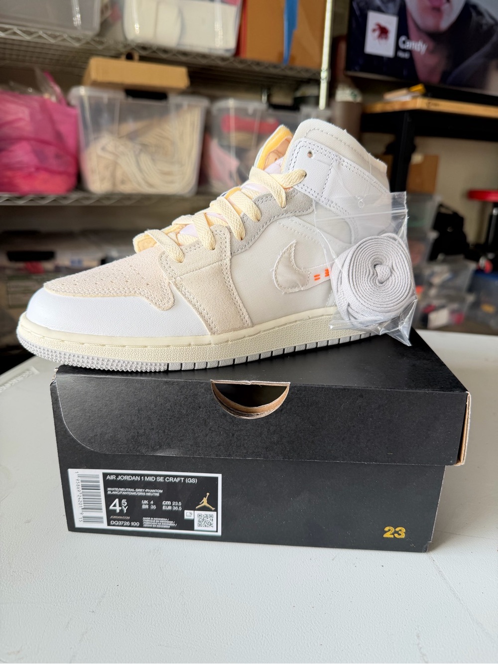 Nike Kids High-Top Sneakers in White and Cream with Pale Yellow Accents